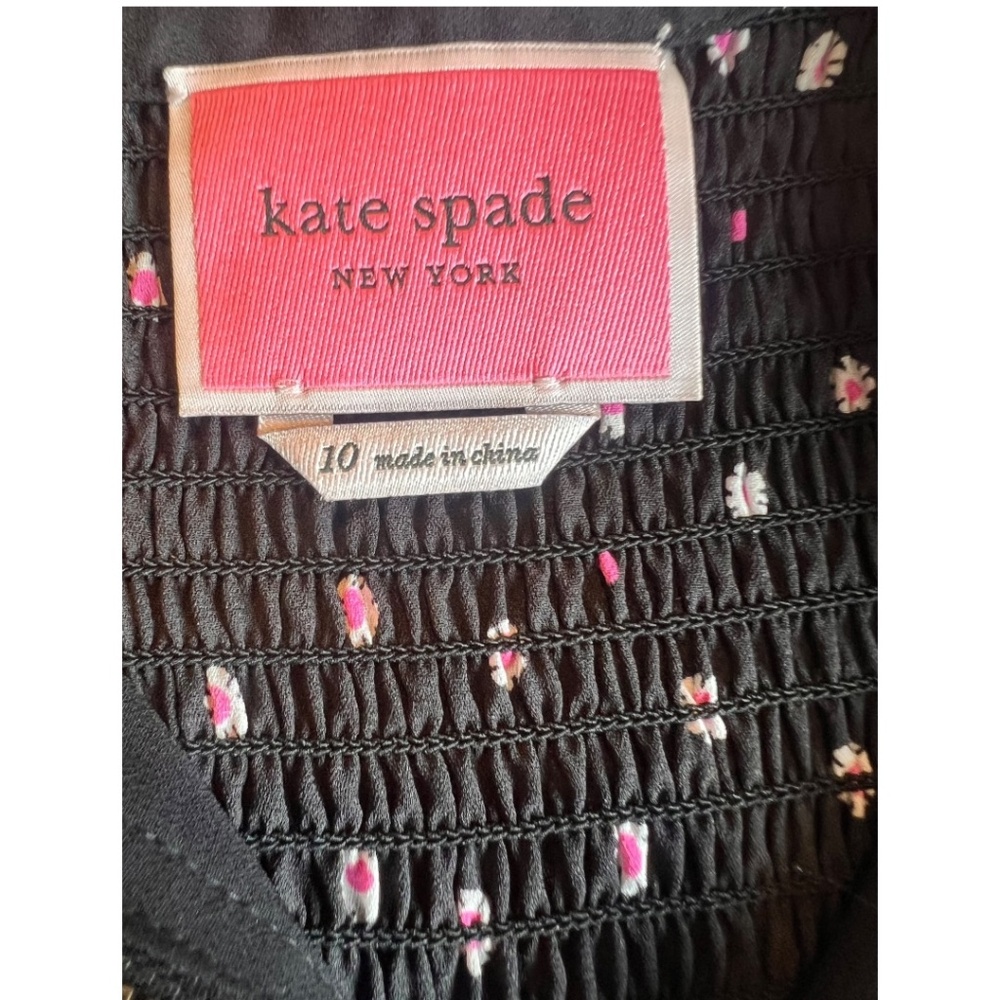 Kate Spade Daisy Dot Dress, Navy Floral, Size 10, Sleeveless Fit & Flare Smocked - Picture 3 of 12